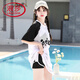 浪莎（LangSha）泳衣女泡温泉保守学生分体三件套游泳衣2025新款大码胖mm遮肚泳装 6625-白色 2XL (120-135斤)