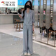 啄木鸟（TUCANO）冰丝透气休闲套装女夏季2025新款时尚洋气显瘦防晒中袖衬衫阔腿裤 灰色(两件套) S (建议80-100斤)