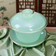 Richunliu high-end sky blue Ru kiln gilt jade porcelain Kung Fu tea set light luxury gift suet jade bowl gift box Ru Qing jade porcelain tea set gift box 10 pieces