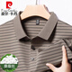 皮尔卡丹（pierre cardin）夏季中年男士桑蚕丝短袖t恤翻领条纹爸爸装体恤polo衫 H9866灰色 M 165 推荐90-120斤