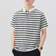 Polo de polo a rayas en blanco y negro de la marca japonesa debajo de Jiujiuwang Jiumuwang, camiseta de solapa de seda suelta de hielo de manga corta masculina.
