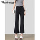 Tachimis Touch Miss Temperament Pendlerhose Frauen 2025 Sommer dünne hohe Taille Schlanke schwarze Anzughosen Neun-Punkte-Flare Hosen Black 26