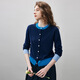 Komenboca 2025 autumn and winter new double-layer round neck cardigan women's contrast color cardigan coat long-sleeved knitted sweater top Navy L