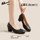 Pull back black work shoes for women, standing for a long time at work, not tired, thick heels, small leather shoes for interviews, French high heels, black 38