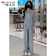 啄木鸟（TUCANO）冰丝透气休闲套装女夏季2025新款时尚洋气显瘦防晒中袖衬衫阔腿裤 灰色(两件套) S (建议80-100斤)