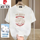 Pierre Cardin 100% reine Baumwollmarke Marke Starkes T-Shirt mit kurzer Ärmeln für Männer im Sommer Retro-Motorraddrucker Schulter Rundem Hals halbärmelte Männer 683 Black S (Empfohlen 80-100jin [Jin entspricht 0,5 kg]))