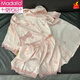 Modal Cool Spitzeneiseis-Seiden-Pyjamas kurzärmelige Shorts für Sommer-Pyjamas für Frauen können lässige und komfortable zweiteilige dünne Stil 9214# L tragen [vorgeschlagen 100-115jin [Jin ist gleich 0,5 kg]]