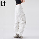 : Chocoolate It Multipocket-Arbeitsjeans für Frauen im Sommer 2025 neuer Stil personalisierter Graffiti-Weitbein-Hosen weiß [offizieller Authentic] xs