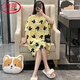 LangSha (LangSha) light luxury nightgown for women's summer pajamas cotton short-sleeved large size Jin [Jin equals 0.5 kg] Emerald green students' spring and autumn cool home clothes BF-1049-2-light gray One size (80-200 Jin [Jin equals 0.5 kg])