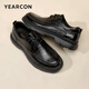 Yierkan Men's Shoes Leather Shoes Men's 2025 New Casual Business Genuine Leather Thick Soled Light Shoes Men's Light Feather Series Black 40