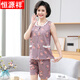 Hengyuanxiang summer new pure cotton pajamas women's sleeveless vest shorts cardigan suit middle-aged and elderly mothers simple home clothes 9720# cardigan M