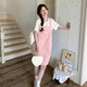 
La Chapelle pink dress strap skirt suit for women 2025 summer new girl age-reducing striped T-shirt two-piece set T-shirt + strap skirt S