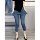 Alfred gran tamaño grasa MM Alta cintura elástica Pantalones de cigarrillo de siete puntos Cuerpo en forma de pera 2025 Spring and Summer Nuevos jeans rectos Mujeres 6189 Pantalones azules de 7 puntos L 100-115Jin [Jin equivale a 0.5 kg]
