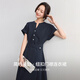Shangdubi Lap folding sleeves V-neck temperament dress for women in summer cross belt contrasting color buckle A-line skirt slim midi skirt