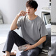 Modal men's pajamas spring and summer thin short-sleeved trousers suit spring and summer teenagers large size home clothes can be worn outside LS2679 short long 5XL male recommendation 200-220Jin Jin equals 0.5 kg