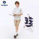 Navikel Italian dinghy boys short-sleeved shirt summer middle and older children pure cotton moisture-absorbent breathable half-sleeved cardigan shirt Nautical Academy White 130