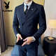 Playboy (PLAYBOY) double-breasted striped suit men's suit spring and autumn new fashion high-end business casual slim suit three-piece suit navy suit + trousers + vest XL (125-140Jin Jin equals 0.5 kg)