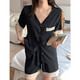 La version coréenne de Yilan de Sweet Lace Houndstooth Ice Silk Pyjamas pour les shorts à manches courts d'été pour femmes vêtements de soie simulés à la maison deux pièces # YX-9214 M 75-98Jin [Jin est égal à 0,5 kg]