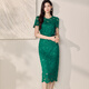 
ROEYSHOUSE ROYYSHOUSE Temperament Puff Sleeve Lace Green Dress 2025 Summer New Fashion Lace-up Slim Dress 12242 Green XL