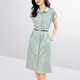 Woodpecker Robe élégante pour les femmes 2025 Été Nouveau style Commutation Couleur unie Couleur courte à manches courtes et minceur de taille moyenne pour femmes vertes (+ ceinture) L 113-125Jin [Jin est égal à 0,5 kg]