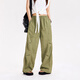 
NO ONE ELSE drawstring wide-leg casual pants for women 2025 summer new paint dot letter printed long trousers military green one size