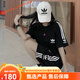 Adidas Clover New Casual Set Embroidery Sports Set Short Sleeve Shorts Men and Women Couples Summer Loose Two-Piece Set 9889 Black Set 2XL (130-150Jin [Jin equals 0.5 kg])