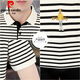 Pierre cardin 2025 new summer striped short-sleeved T-shirt for men's shirt collar polo shirt trendy embroidered half-sleeved handsome T-shirt White 5012 [turn collar short sleeve] M