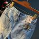 AEMAPE Apple Summer Investly Shorts de gran tamaño de gran tamaño de color Light Cotton Five Jeans de cinco cúbicos Bordado de moda Azul de alta gama de alta gama [XY9922] 28 Adecuado para el peso 95-108Jin [Jin equivale a 0.5 kg]