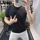 JEEP SPIRIT欧洲站夏季男士短袖t恤2025新款个性简约潮牌时尚刺绣紧修身体恤 黑色 BG6624 2XL (145-155斤)