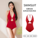 
High-end Hong Kong style swimsuit women's retro sexy backless halter neck and belly slimming suspender Korean ins one-piece swimsuit red L [Suggested 95-105Jin [Jin equals 0.5 kg]]