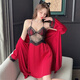 Victoria's sexy pajamas for women in winter silk 2025 new summer red wedding with chest pad suspender nightgown suit spring and autumn 9221 orange powder M _Suggested 80-100Jin [Jin equals 0.5 kg]