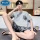 Palando Herren-Pyjamas Sommer-Baumwoll-Shorts-Shorts Jugend und Freizeit im mittleren Alter Plus-Size-Sommer-Home-Anzug 9928 [H-Serie Herren Short Sleeve Shorts Set] l [vorgeschlagen 100-130jin [Jin gleich 0,5 kg]]