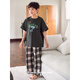 Benny Bear Bear Children's Pajamas Summer Pure Cotton Short Sleeve Trousers Plaid Snoopy Parent-Child Set Girls Large Size Home Clothing TD1105 (can be worn by both boys and girls) 120 (size 10)