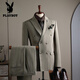 Playboy (PLAYBOY) light luxury high-end suit suit men's high-end British double-breasted plaid suit three-piece groom's wedding dress black (suit + pants + vest) 3XL 56