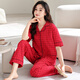 Yalu pure cotton pajamas women's summer short-sleeved trousers cardigan large size middle-aged and young suit mother home clothes y9922 short-sleeved trousers pure cotton M (80-100Jin [Jin equals 0.5 kg])