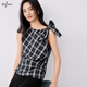 
Eifli (eifini) Eifli sleeveless checked right shoulder strap waist pleated slim shirt small top for women 2025 summer new style Navy M