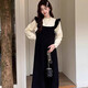 Robe des femmes enceinte printemps et automne français de style hepburn grande taille en vrac faux jupe tricotée en automne et hiver haut de gamme, faux jeu de deux pièces xxl