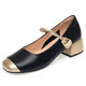 
Rongyuege Spring and Autumn New Mary Zhen shoes Fashion color-blocking single shoes Soft leather comfortable middle-aged women's leather shoes Light mouth mid-heeled single shoes Apricot color 9853 (4 cm 36