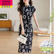 
TONSON BEAUTY [Selected Silk] New summer high-end fashion letter printed short-sleeved dress waist-hugging temperament slimming skirt Black-JC-719 M 90-105Jin [Jin equals 0.5 kg]