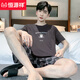 Hengyuanxiang Pajamas Los pantalones cortos delgados de algodón puro de verano para hombres se pueden usar en el exterior para el juego de ropa casera fresca de tamaño grande para hombres casuales 9928# L [sugerido 100-120Jin [Jin equivale a 0.5 kg]]]