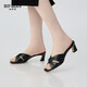 DEEP BREATH Deep Breath Women's Shoes Sheepskin Soft Wrinkled Thick Heels Jingshe Comfortable High Heel Sandals AX14116 Black 35