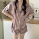 Ran Yilan's Pyjamas Identique à la soie de glace d'été pour femmes manches courtes minces 2024 Nouvelle célébrité Internet Vêtements de maison décontractés haut de gamme jaune clair # yx-9214 xl x131-145jin [Jin est égal à 0,5 kg]