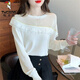 
Woodpecker 2025 autumn and winter new fashion mesh spliced ruffle knitted base shirt fashionable women's sweater top white S