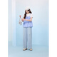 Zihan (ZIHAN) Zihan round neck short-sleeved T-shirt blue grid camisole baby doll shirt two-piece suit for women 2025 summer new style blue grid L
