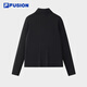 Fila FUSION Fila trendy brand women's knitted long-sleeved shirt 2025 autumn new fashion slim half zipper long T black-BK M 165/84A/M