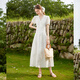 Cierro blanco con cuello en V de encaje empalmado Falda de línea A 2025 Summer NUEVA Temperatura Jacquard Vestido largo con blanco M blanco