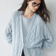 ELLE shopping mall same style sheep wool mohair cable knitted cardigan two-piece set for women 2025 autumn new style light blue M