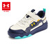 Under Armor children's shoes, men's and women's sneakers, autumn and winter leather warm cushioning, medium and large children's outdoor casual sports shoes, off-white/blue 37.5