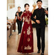 Ai Feilin new Chinese toasting dress cheongsam 2025 new burgundy Xiuhe dress bride wedding long-sleeved high waist slimming belly covering light Xiuhe dress 80 M
