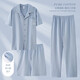 Catman (MiiOW) men's pajamas 2025 new three-piece set pure cotton short-sleeved trousers for summer thin styles, can be worn outside with larger size home clothing LMSJ9274 3XL Recommended 175-195Jin [Jin equals 0.5 kg]